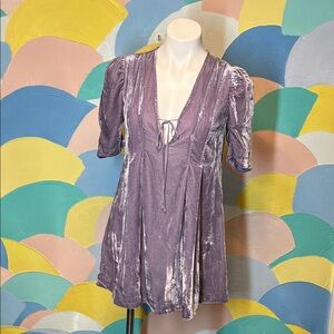 Free People Purple Velvet Blouse Thai front lavender puff sleeves, scoop neck